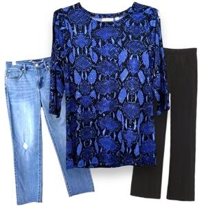 Susan Graver Size Small Blue/Black Snake Print Liquid Knit Top with Sparkles